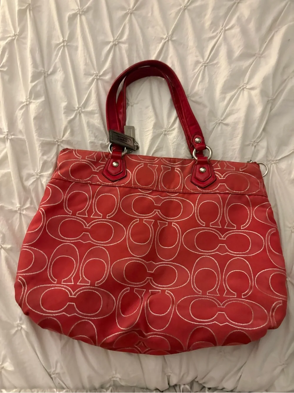 Coach Signature Red Shoulder Tote Bag Vintage Poppy